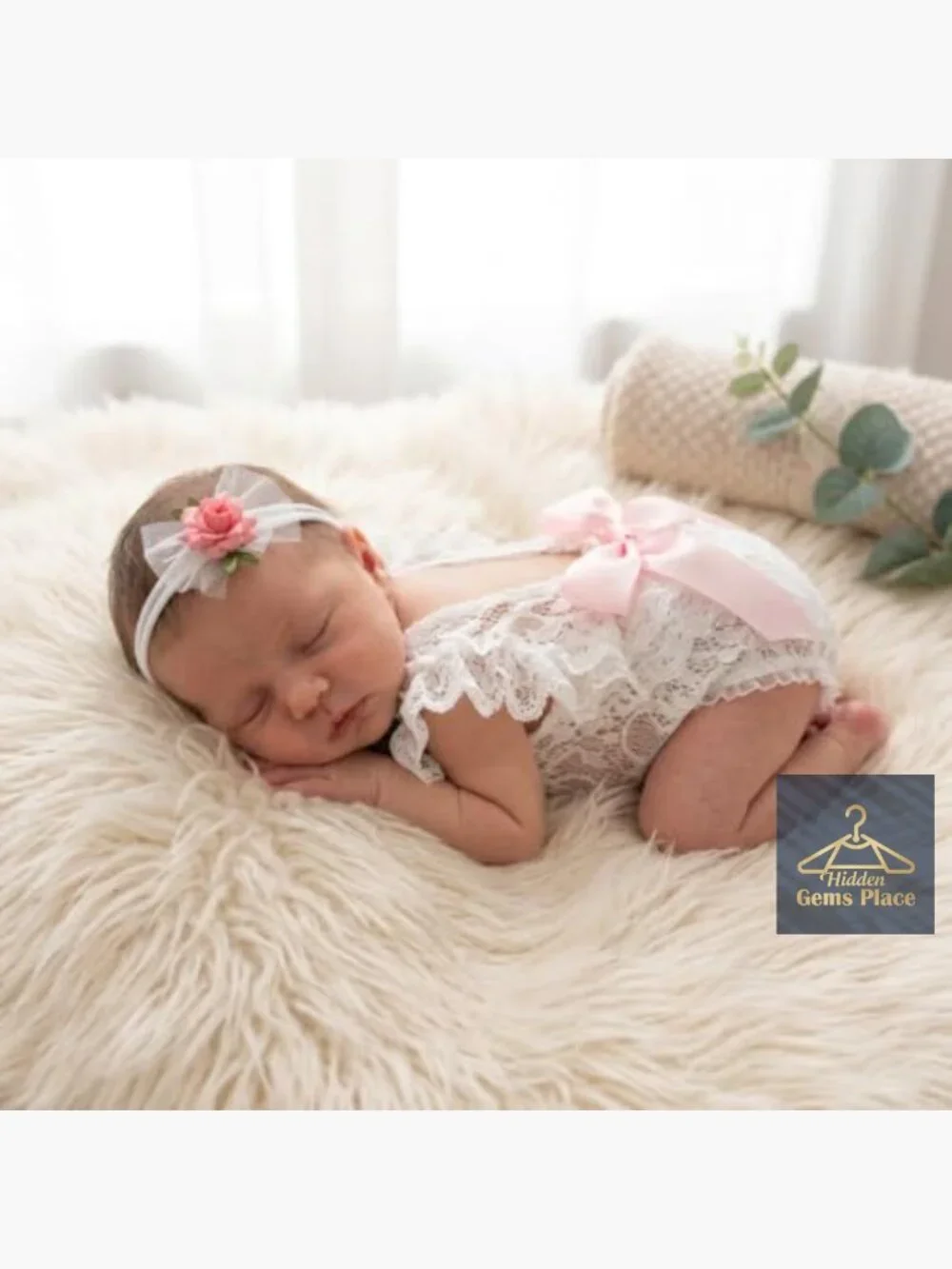 Backless Lace Romper with Flower Headband Newborn Photography Outfit